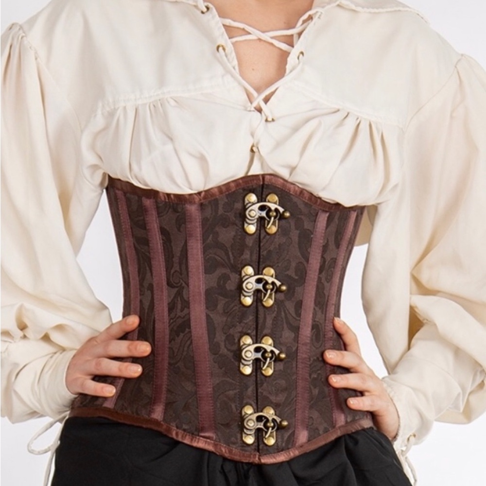 Steampunk Pirate Brown Brocade Underbust Toggle Corset 20”